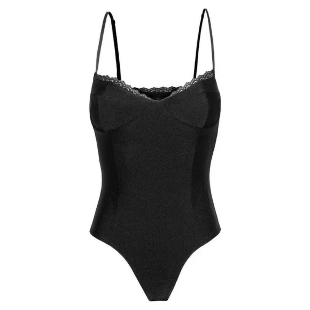 AFRM Black Lace-Trim Bodysuit
